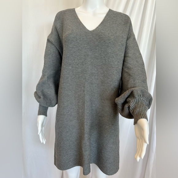 STACCATO Women’s Grey Ribbed V-neck Sweater Dress - Large - Picture 2 of 11